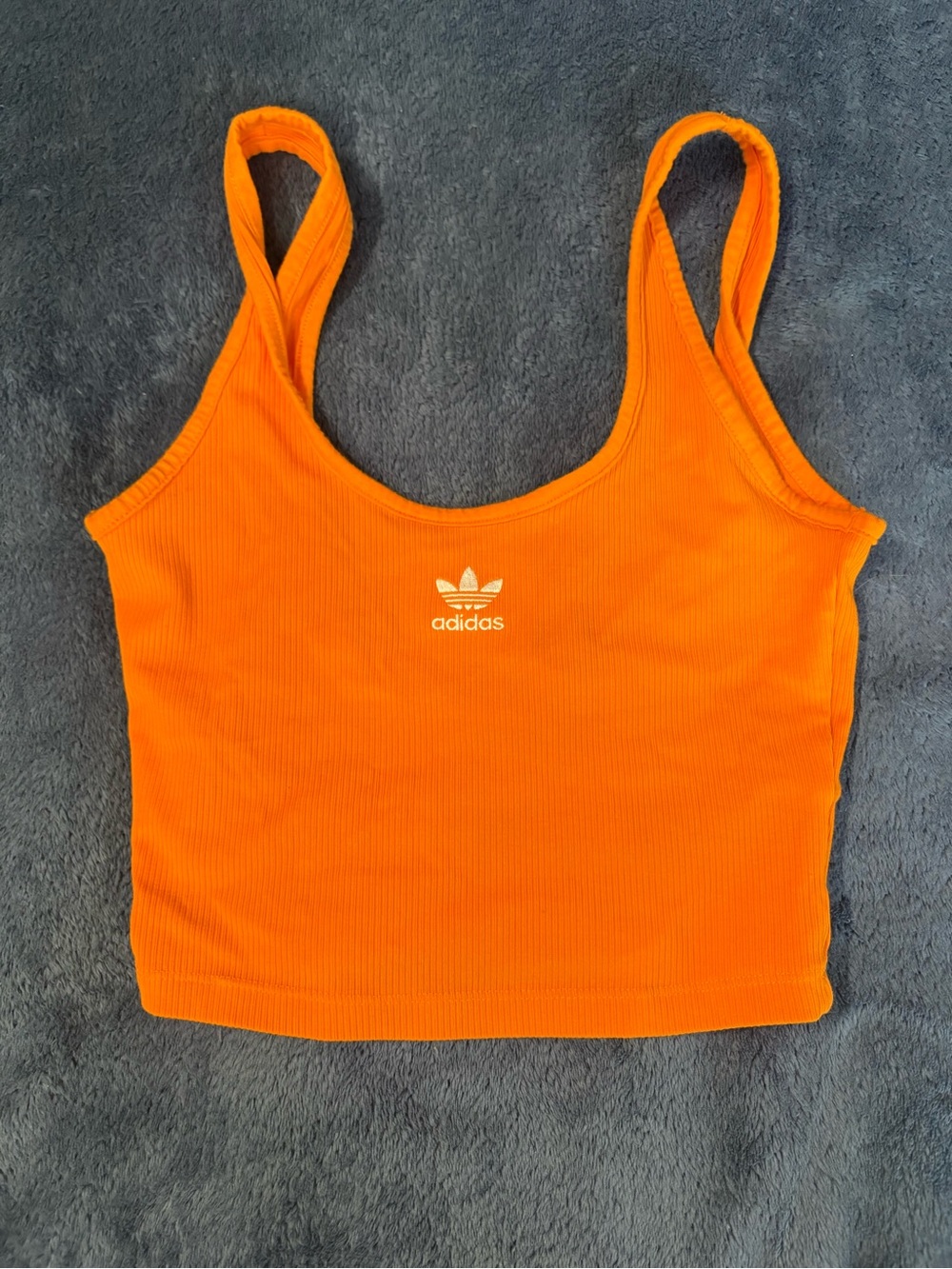 adidas Orange Ribbed Cropped Tank with Trefoil